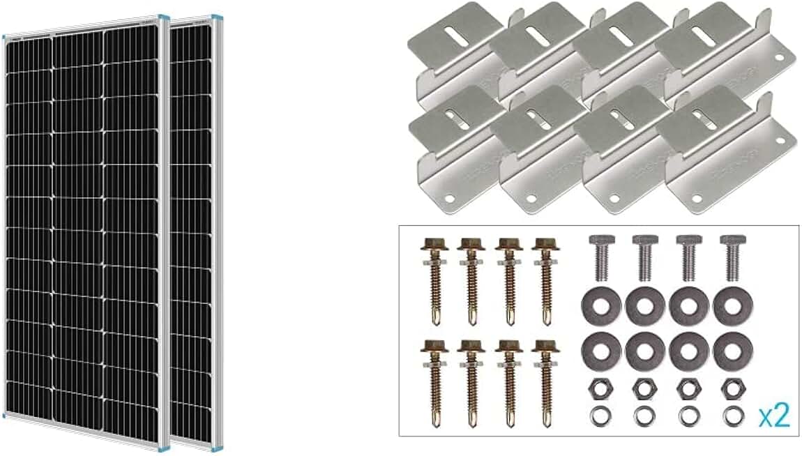 Renogy 100W Solar Panels (2-Pack) and Z Brackets Solar Panel Mounting Kit