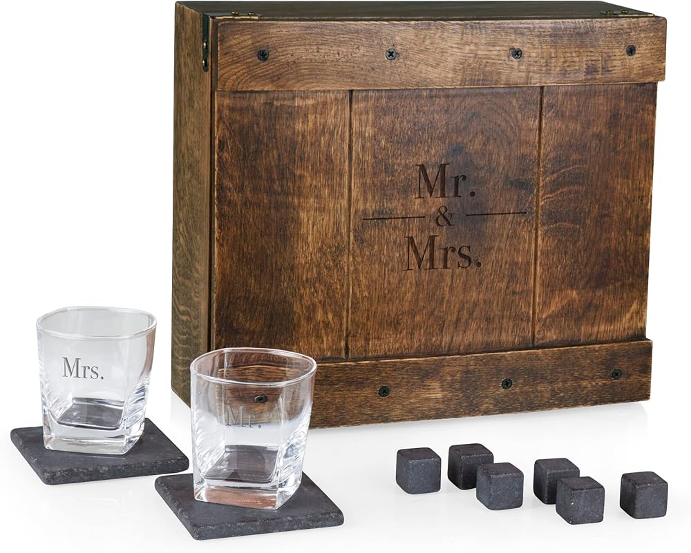 LEGACY - a Picnic Time brand Personalized Couples Whiskey Box Gift Set, 15 x 13 x 4.75, Mr and Mrs