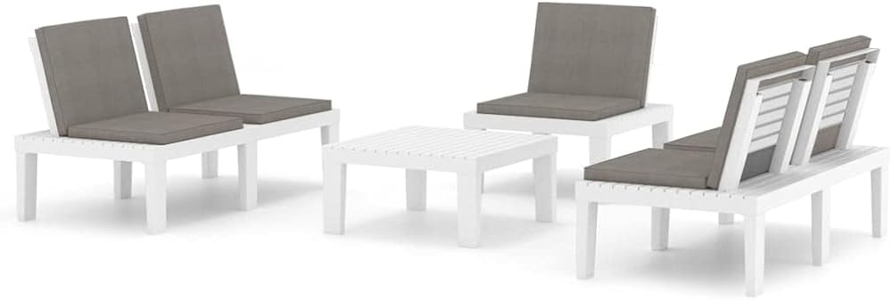 vidaXL Patio Furniture Set 4 Piece, Patio Conversation Set with Cushions, Outdoor Bench Chair with Coffee Table for Garden, Modern, Plastic White