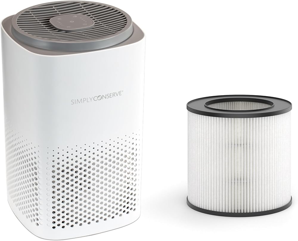Simply Conserve Energy Star Tabletop Air Purifier and 3-Stage Replacement Filter Bundle for Home - Cleans 6,960 ft3 per hour, True HEPA - 13 Filter, in White with Energy Saving Controls