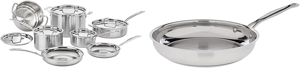 Cuisinart 12 Piece Cookware Set with 10-Inch Open Skillet, MultiClad Pro Triple Ply and Chef's Classic Stainless Steel