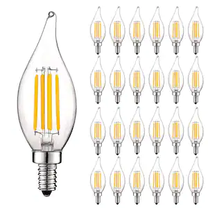 LUXRITE 60 Watt Equivalent CA11 Dimmable Vintage Edison LED Light Bulb Flame Tip Clear Glass 4000K Cool White (24-Pack)