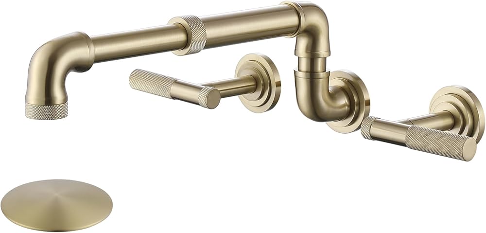 Wall Mounted Bathroom Sink Faucet, wall mounted vanity faucet supported extendable and rotatable, 3 Holes gold wall faucet for Farmhouse Camper Laundry UTV Rv Wet Bar, Rough in Valve