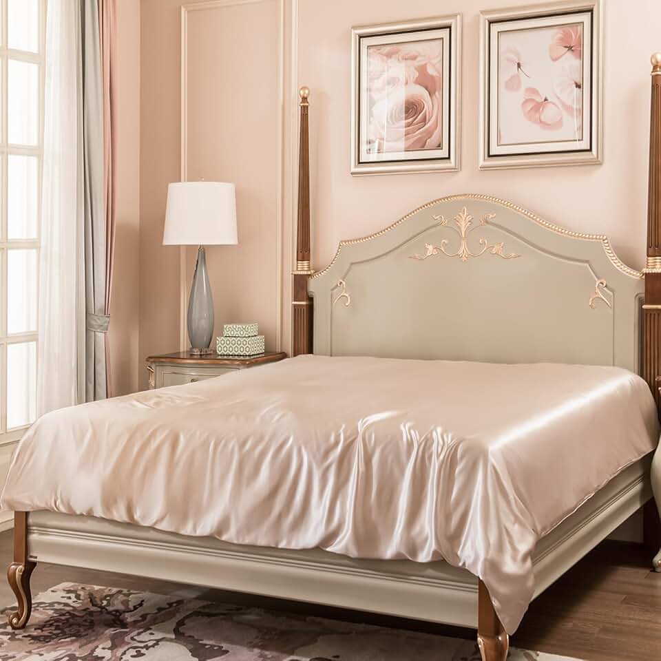 PROMEED 100% Silk Full Size Duvet Cover with Zipper and Corner Tie, 22 Momme Mulberry Silk Quit/Comforter Cover Only, Temperature Regulating (Champagne, Full)