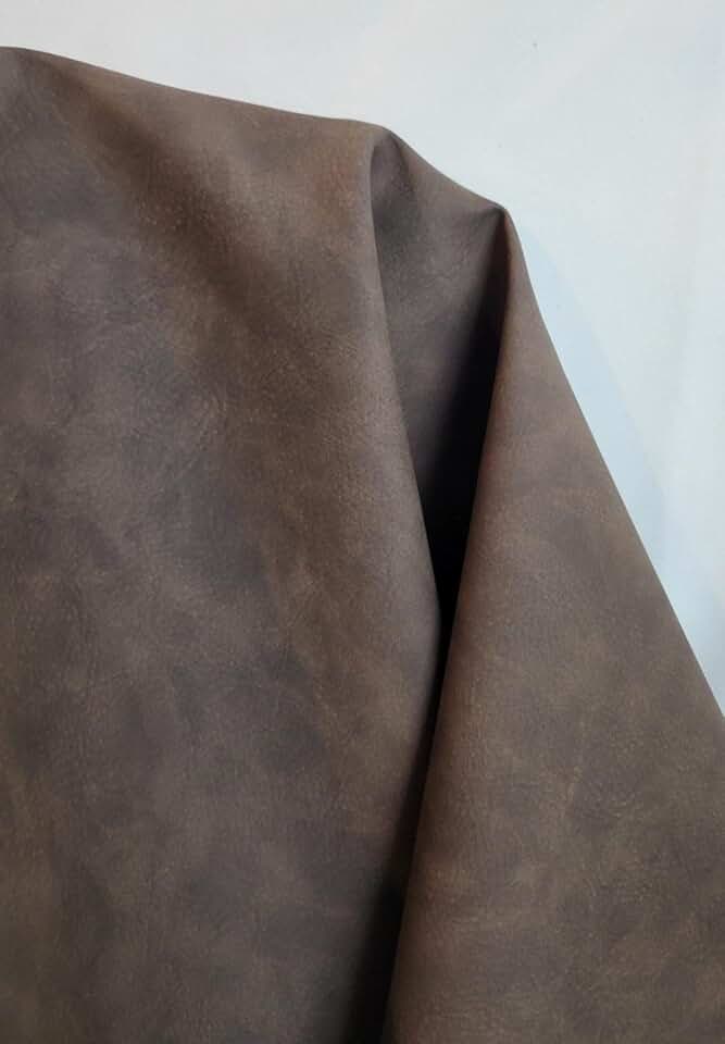 NAT Leathers | Dark Brown Tumbled Nubuck Calf Soft Faux Vegan Leather PU (Peta Approved) | 10 Yards (360 x 54 inches) Cut by Yard | Synthetic Pleather 0.9mm Nappa Vinyl | 360