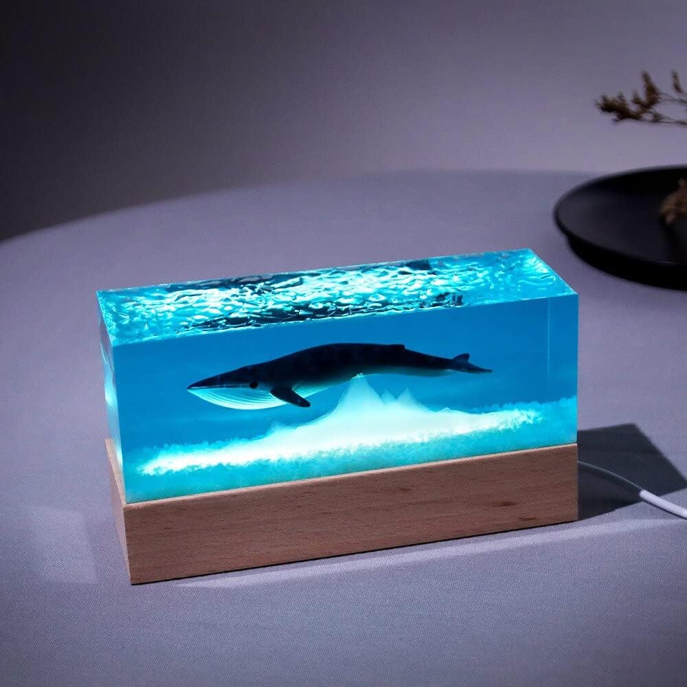 Whale Night Light, Resin Decorative Lamp, Ocean Theme Diorama, Whale Lamp Decoration, Ocean Lamp, Diver Lamp, Resin Blue Whale Epoxy Craft Ornaments Accessories (30x10x10 cm)