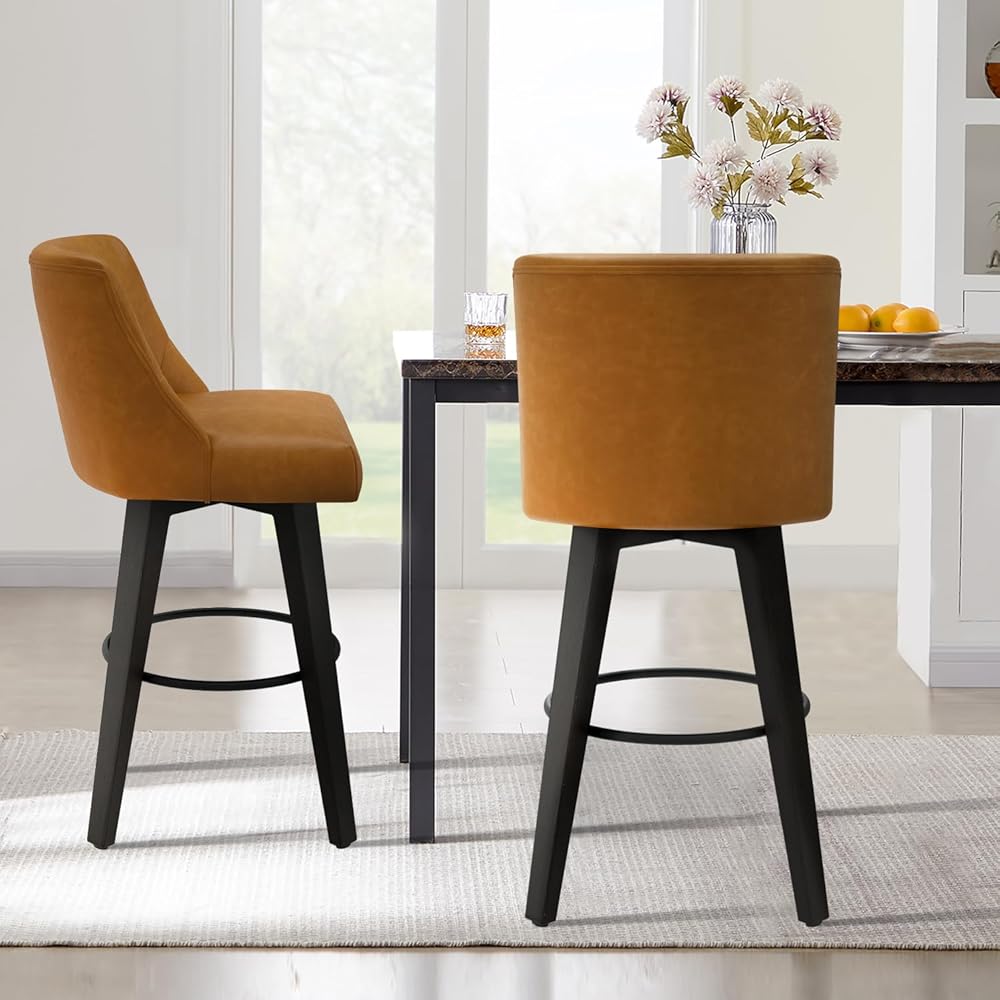 MUUEGM Bar Stools Set of 2, 360°Swivel Counter Barstools with Thicken Cushion Back, Fabric Upholstered Counter Height Bar Chair, 30