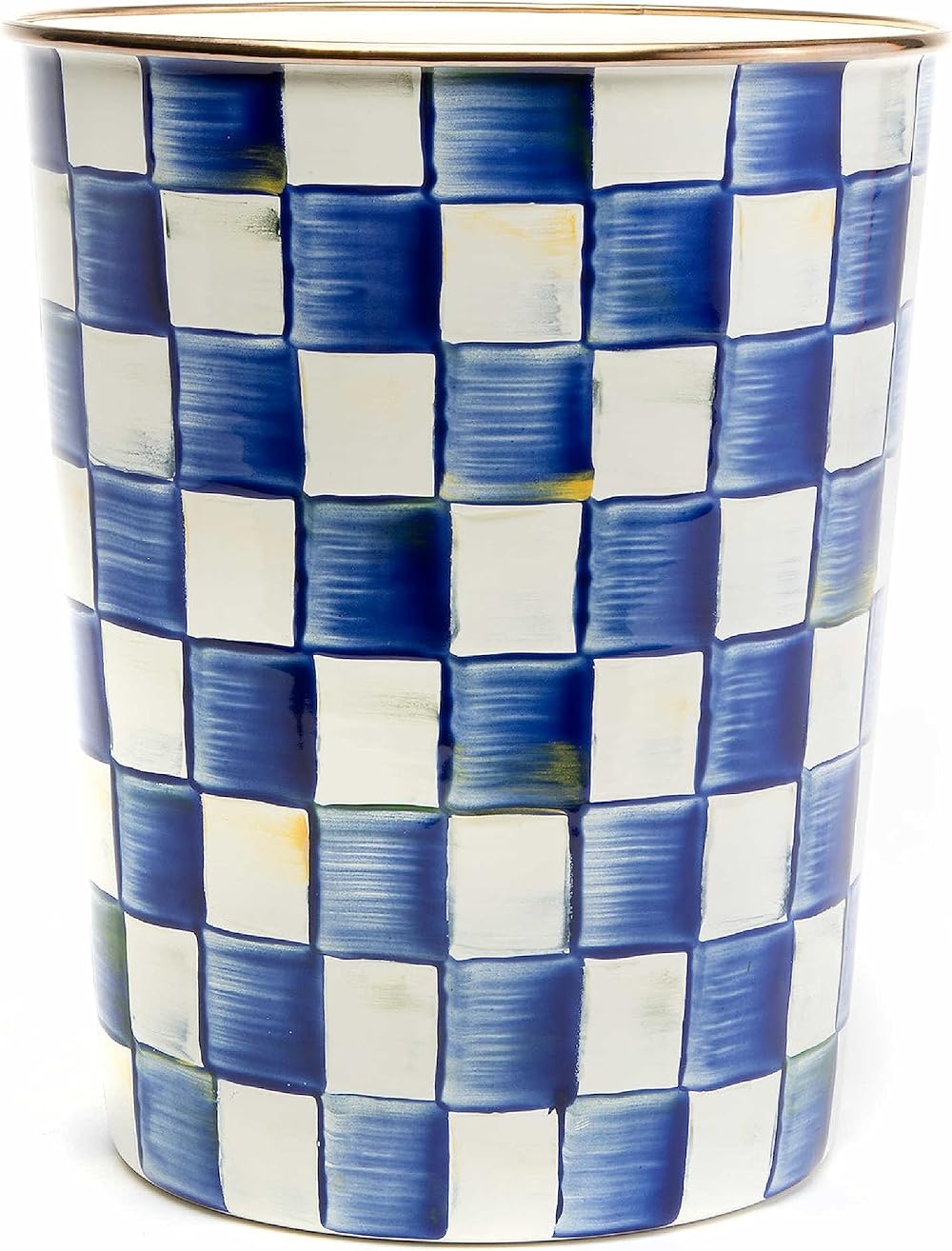 MACKENZIE-CHILDS Waste Bin, Decorative Bedroom Trash Can or Bathroom Trash Can, Blue-and-White Royal Check