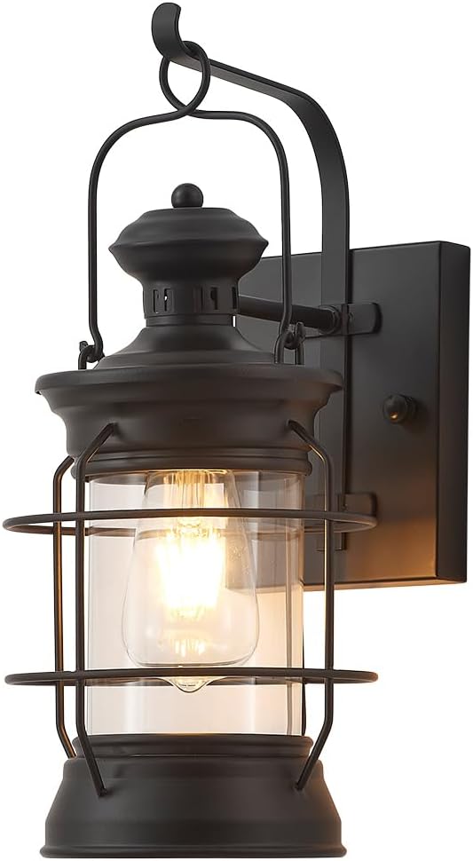 YLONG-ZS Industrial Lantern Wall Sconces Indoor , 1 Light Vintage Light Fixture, E26 Base, Matte Black Metal Wall Mount Lamp,Rustic Wall Sconces Wall Lighting for Living Room, Bed Room , Corridor