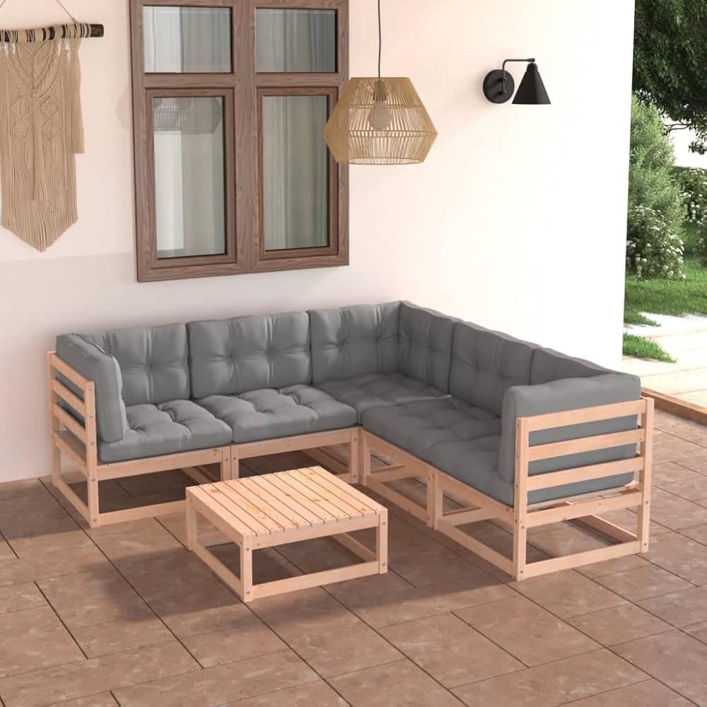 6 Piece Patio Lounge Set with Cushions,Afternoon Tea Suit,Conversation Furniture,Balcony Bar,Perfect for Patio, Garden, Porch,Family Room,Sitting Area, Solid Pinewood