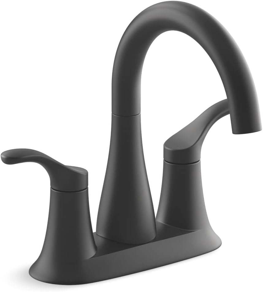 Kohler 27388-4K-BL Simplice Bathroom Sink Faucet, Centerset Bathroom Faucet with Two Lever Handles and Clicker Drain, 1.0 gpm, Matte Black
