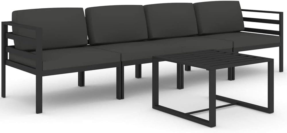 vidaXL Patio Furniture Set 5 Piece, Patio Conversation Set with Cushions, Outdoor Sectional Sofa for Garden Backyard Balcony, Aluminum Anthracite