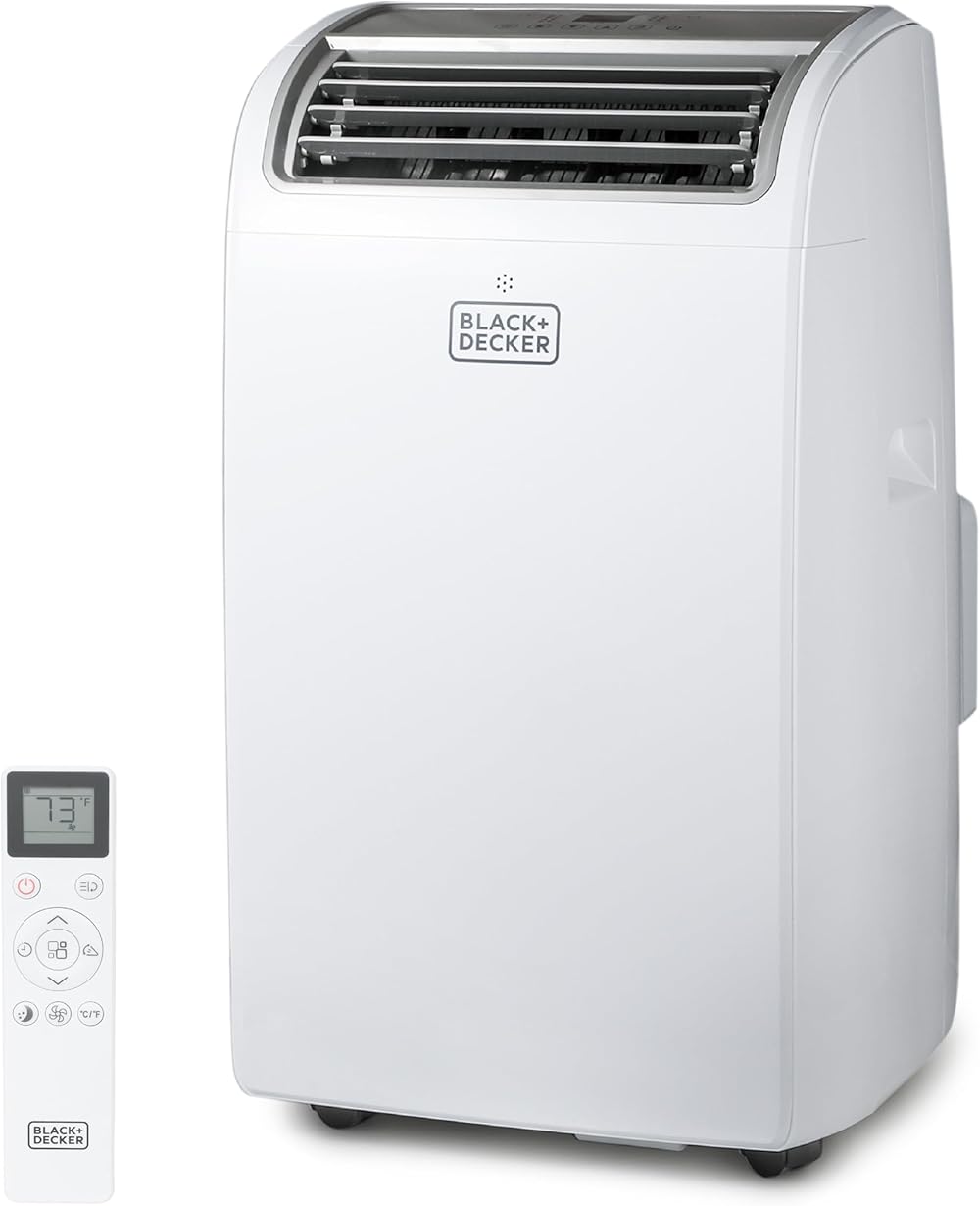 BLACK+DECKER Portable Air Conditioner, 8,150 BTU SACC/CEC (12,000 BTU ASHRAE 128) for Rooms Up To 550 Sq. Ft., Portable AC with Follow Me Remote Control, White