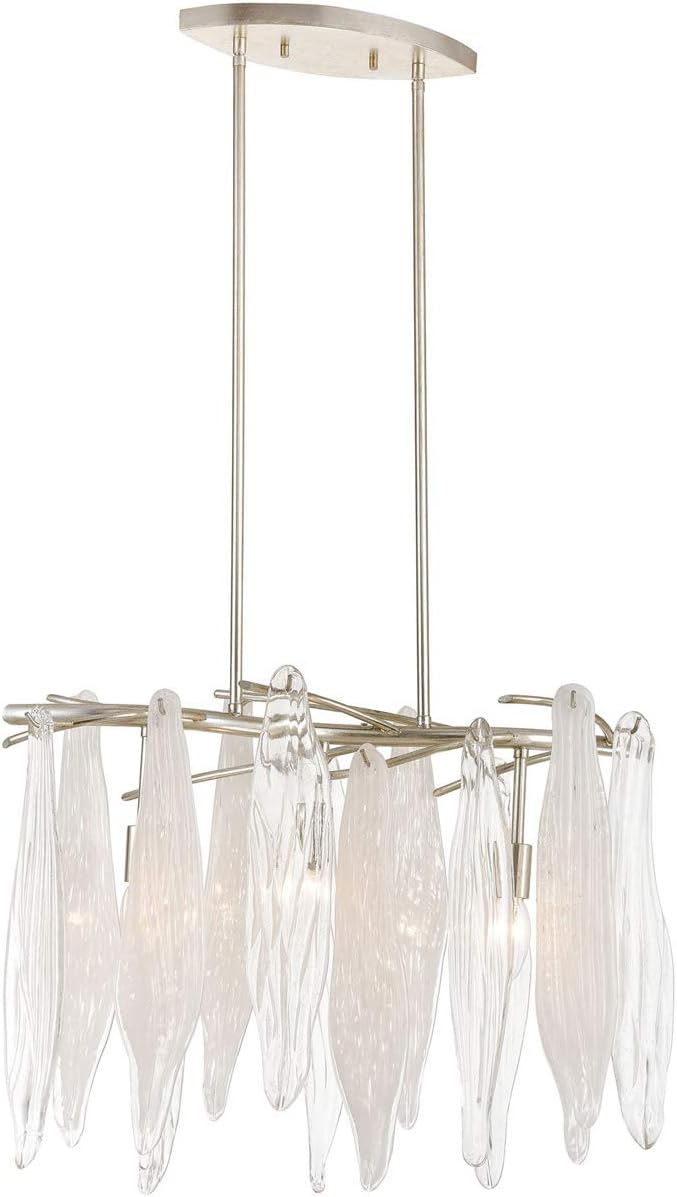 32433/3 Winterlude 3-Light Silver Leaf with Clear and Encased White Hand Formed Glass Chandelier