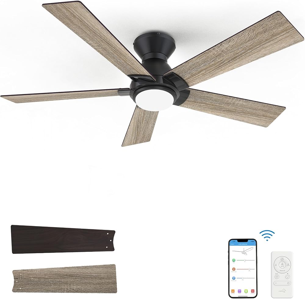 Smart Wifi Ceiling Fan with Light, 52 inch Plywood Remote, App control Timer & Schedule, Compatible Alexa/Google Assistant/Siri Shortcut (Black/Walnut) (CES525J1L-FM)