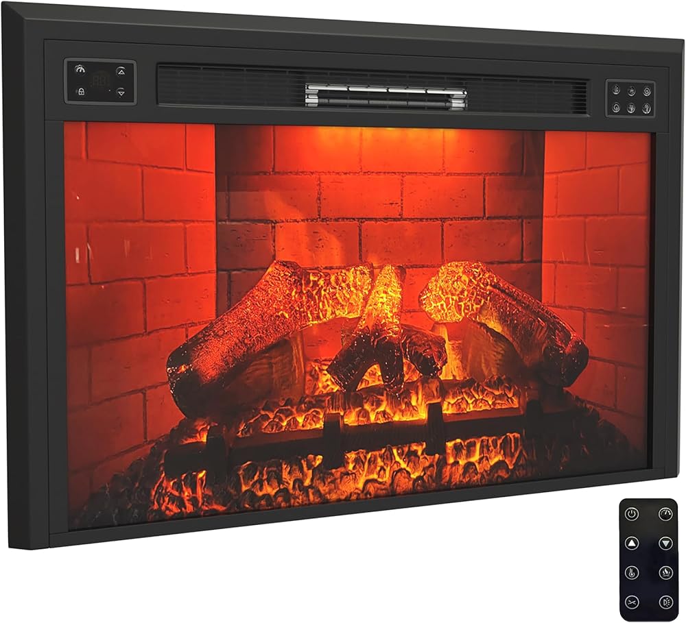 35 Inches Electric Fireplace Insert Recessed Electric Fireplace Heater with Touch Screen & Remote Control LED 1500W Adjustable 7 Flame, 8h Timer, Low Noise, Black