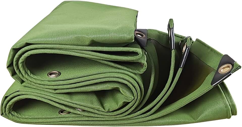 Tarpaulin Waterproof Heavy Duty Tarp Furniture Caravan Cover Sheet with Reinforced Eyelets Multipurpose Rainproof Canopy Tent Green Protective Groundsheet (Size:5x6m)