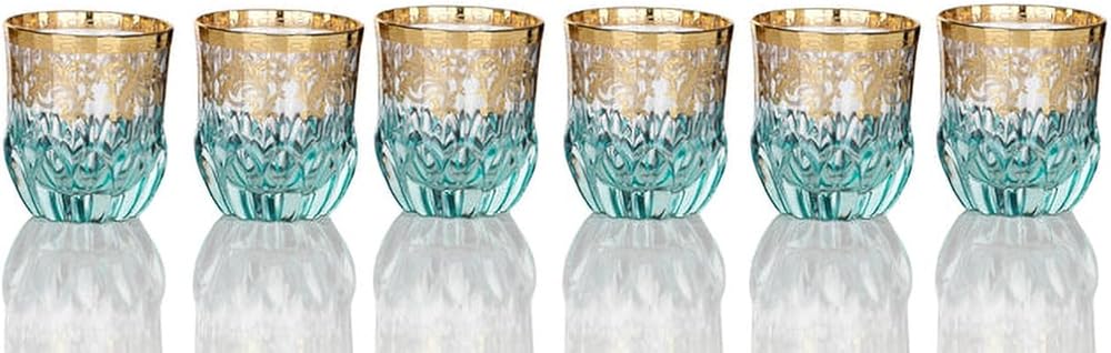 Elegant and Modern Crystal DOF Whiskey Rocks Glasses Set for Hosting Parties and Events - Set of 6, Blue Whisky Glasses, Made in Italy