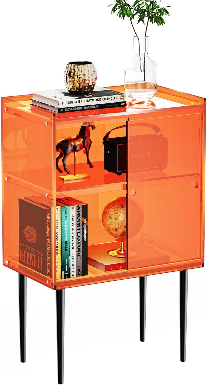 Acrylic Accent Cabinet with Sliding Door, Sideboard Buffet Cabinet with Storage Freestanding Cupboard for Hallway, Entry, Living Room (Orange)