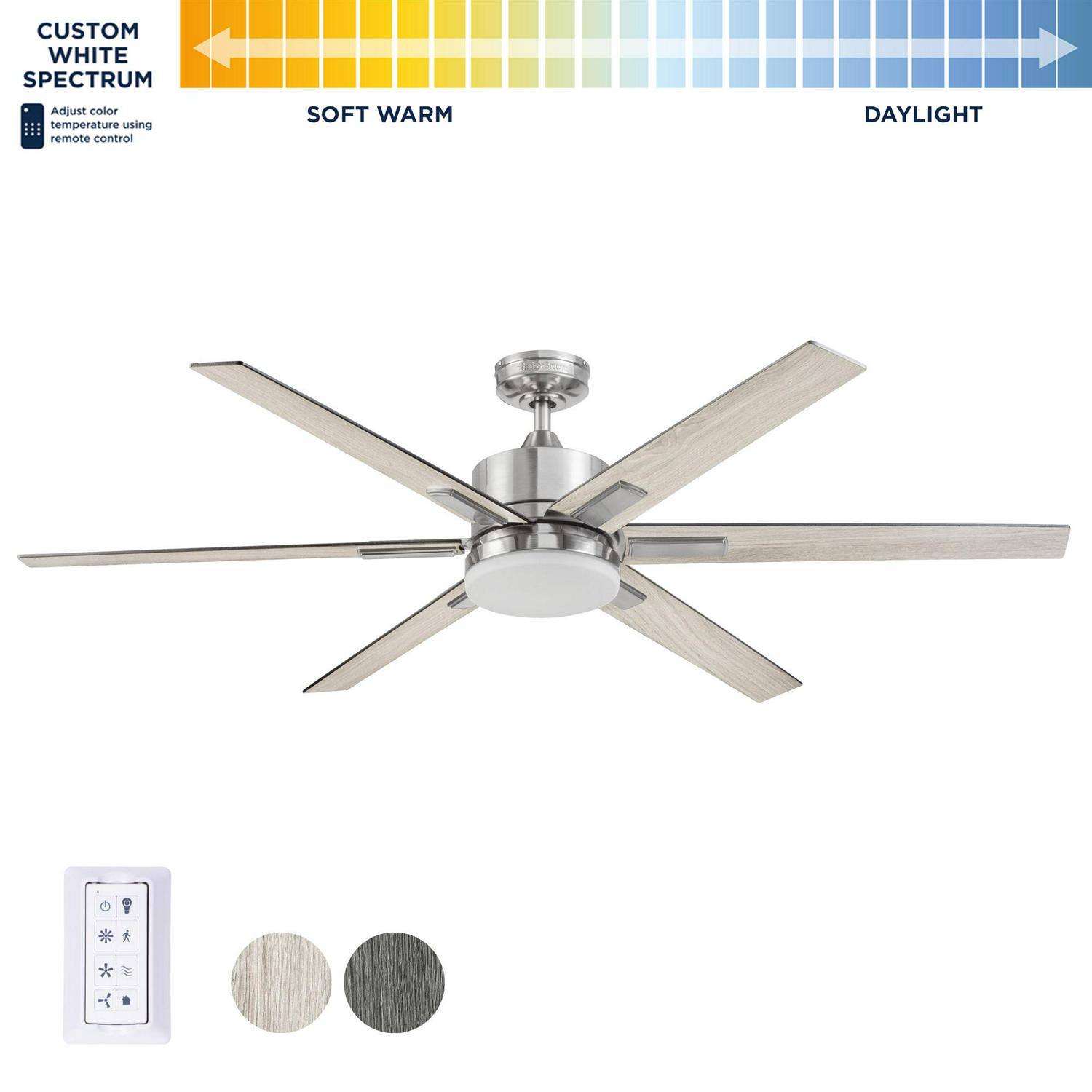 Harbor Breeze Cumberland 62-in Brushed Nickel Color-changing Indoor Ceiling Fan with Light and Remote (6-Blade)