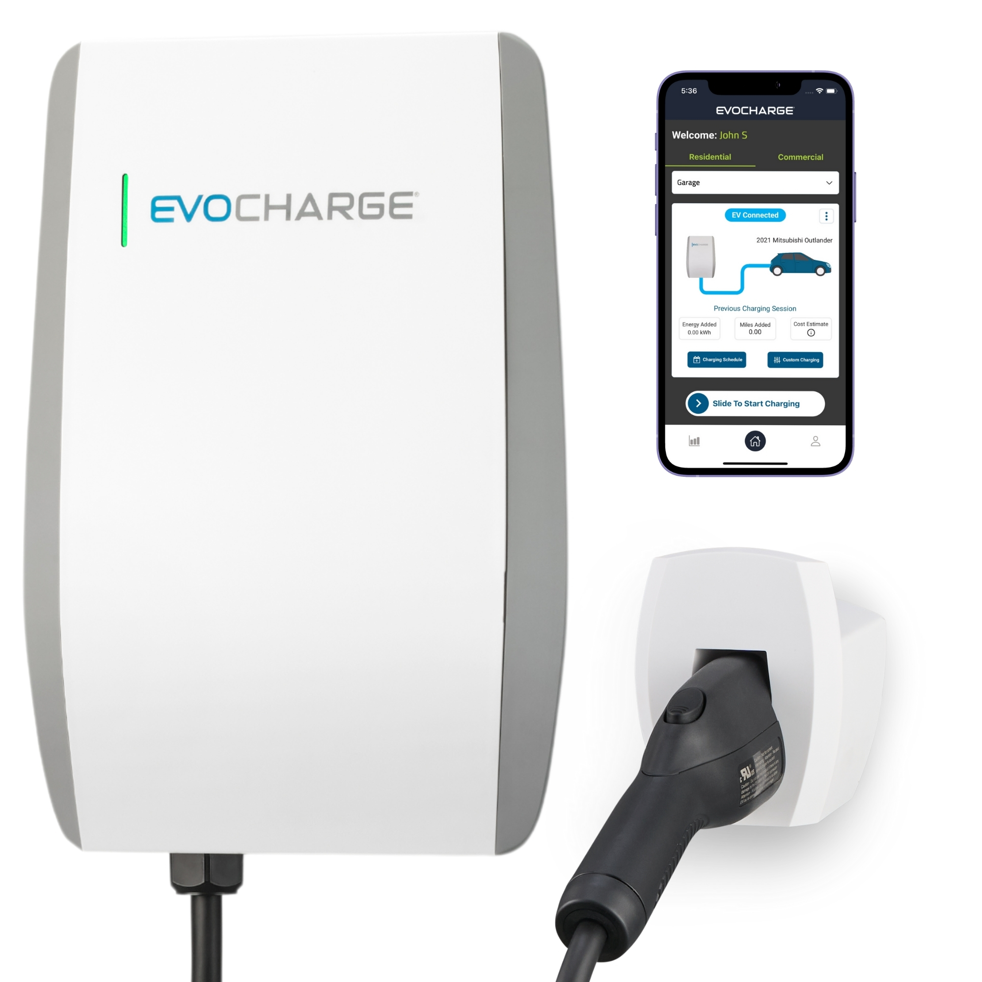 EvoCharge Home 50 Level 2 EV Charger up to 50 Amp, Smart WiFi and Bluetooth Enabled, 25 Foot Cable, 240V Hardwired, UL Listed, Up to 45 Miles Per Hour Charged