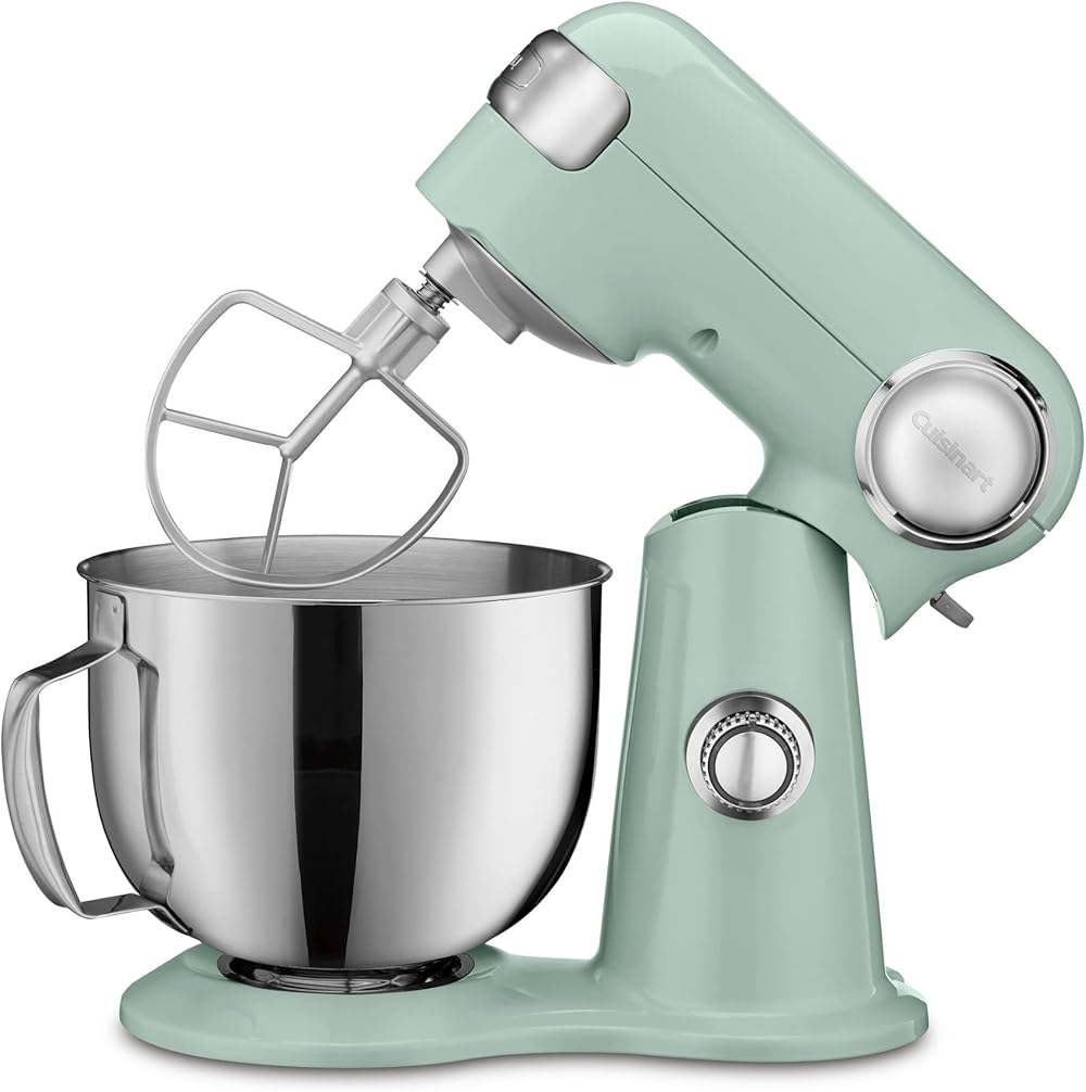 Cuisinart SM-50G Precision Master 5.5-Quart 12-Speed Stand Mixer with Mixing Bowl, Chef's Whisk, Flat Mixing Paddle, Dough Hook, and Splash Guard with Pour Spout, Agave Green, Manual