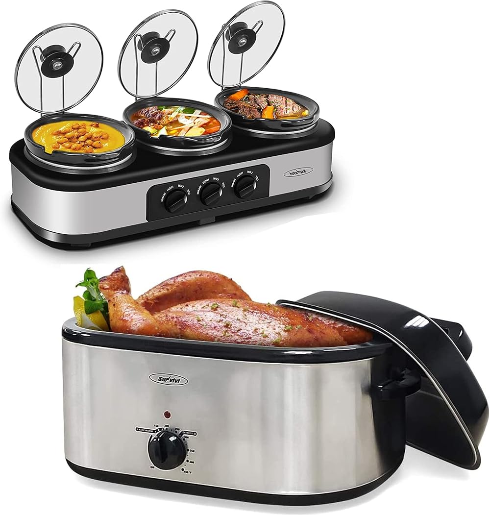 20 Quart Turkey Roaster Oven & Triple Slow Cooker Food Warmer