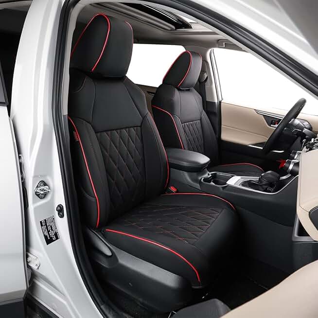 EKR Custom Fit Challenger Car Seat Covers for Select Dodge Challenger SRT,RT,GT,SXT,T/A 2015 2016 2017 2018 2019 2020 2021 2022 2023 -Full Set -Leather (Black with Red Piping)