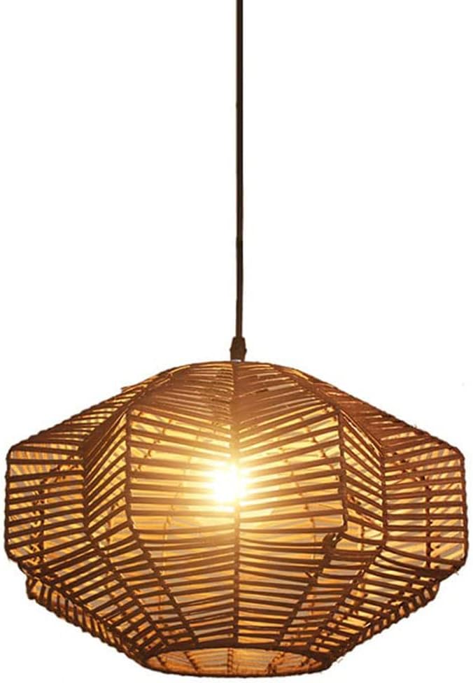 Rattan Pendant Lights Bamboo Lantern Pendant Lamp Hand-Woven Bamboo Lampshades E27 Lighting Fixtures for Kitchen Island Gazebo Dining Living Room Decor Lighting