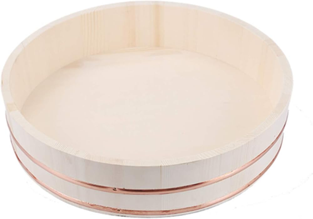 11 Sizes Wooden Hangiri Sushi Oke Rice Mixing Bowl Tub Rice Making Pan with Copper Banding Home Kitchen Tool for Sushi Restaurant,62x16cm