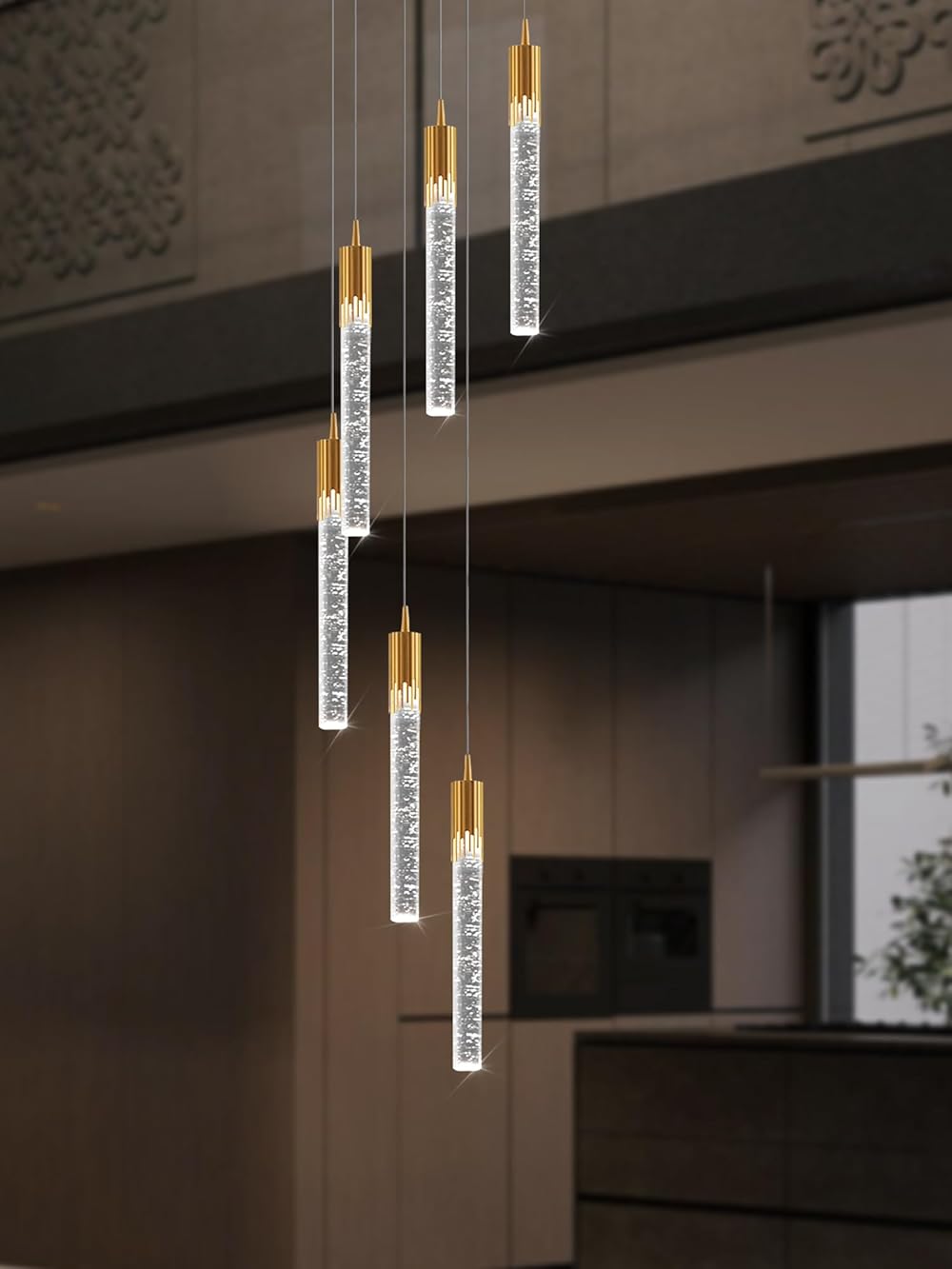 Flashing God 6-Lights Gold Chandeliers Crystal Bubble Raindrop Chandelier 70'' High Ceiling Foyer Entrance Chandeliers Creative Bar Ceiling Light Dimmable 2700K 4500K 6000K