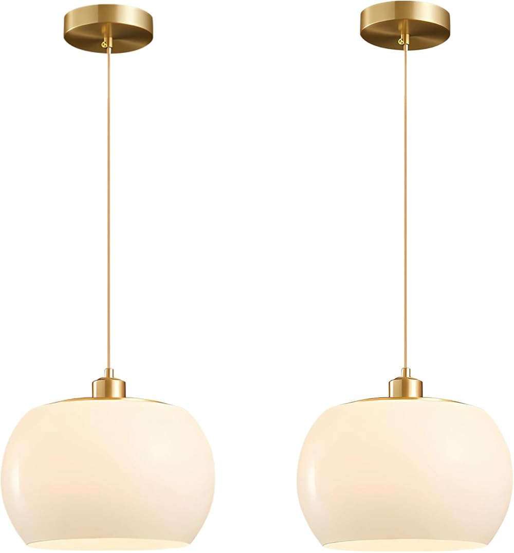BOKT Gold Dome Pendant Lighting Milk White Globe Glass Pendant Light Adjustable Hanging Lamp 2-Pack Ceiling Lighting Nordic Creative Glass Kitchen Lights for Living Room Bedroom Dining Room