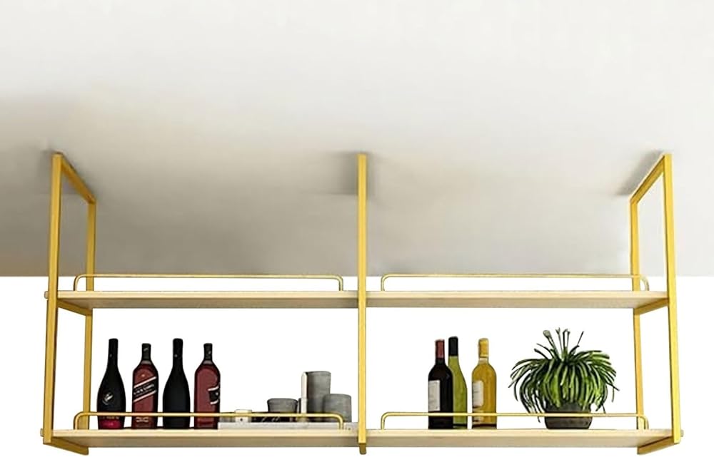 2-Tier Hanging Pot and Pan Rack - Kitchen Shelves Ceiling Mounted Shelf - Durable Cast Iron and Wood - for Storage, Home Decoration and Organizer - Easy Setup (Size : 140x30x80cm)