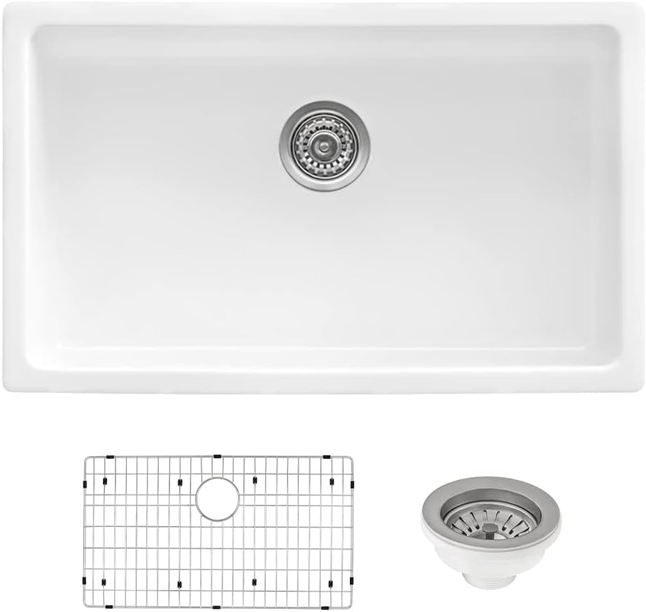Ruvati 30-inch Fireclay Undermount/Drop-in Topmount Kitchen Sink Single Bowl - White - RVL3030WH