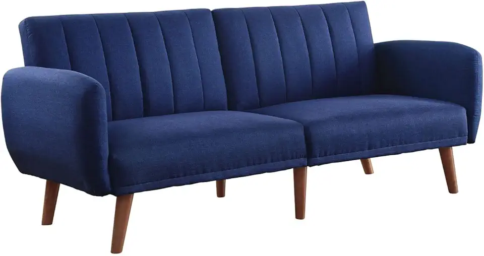 Acme Bernstein Linen Fabric Tufted Upholstery Adjustable Sofa in Blue and Walnut