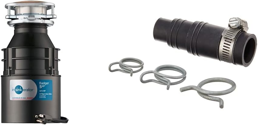 InSinkErator Garbage Disposal with Cord, Badger 5XP, 3/4 HP Continuous Feed & DWC-00 Dishwasher Connector Kit