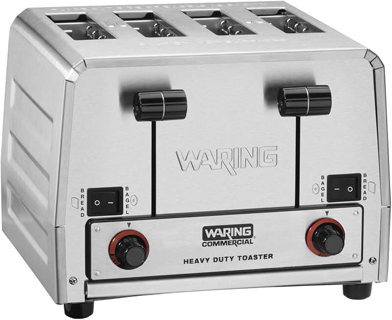 Waring Commercial WCT805 4-Slice Heavy Duty Commercial Pop-Up Bread/Bagel Toaster, 208V, 2800W, 6-20 Phase Plug