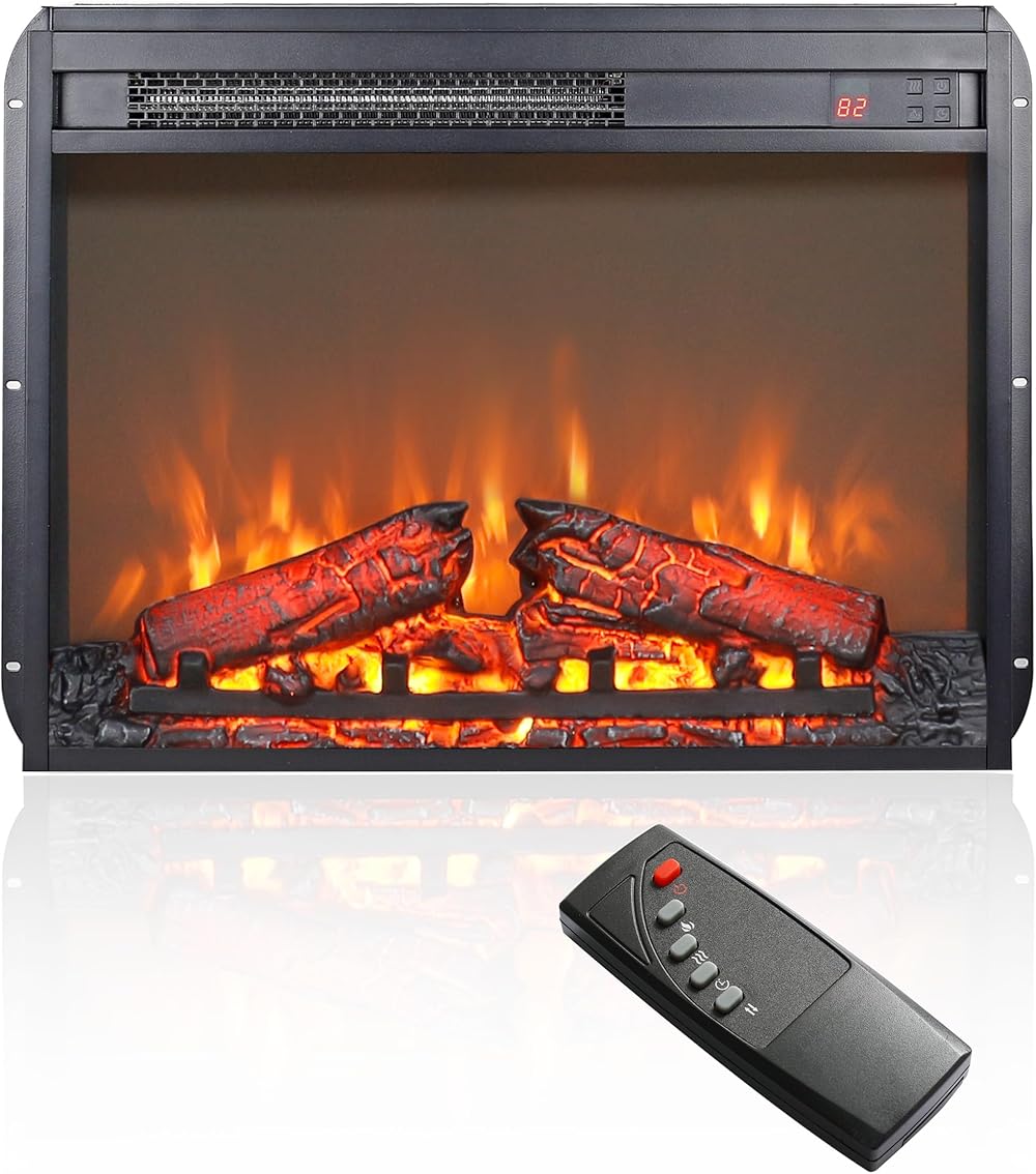 23 Inch Electric Fireplace Stove Insert Fireplace Stove Controllable 3D Flame with Remote Control for Living Room Bedroom Black One Size
