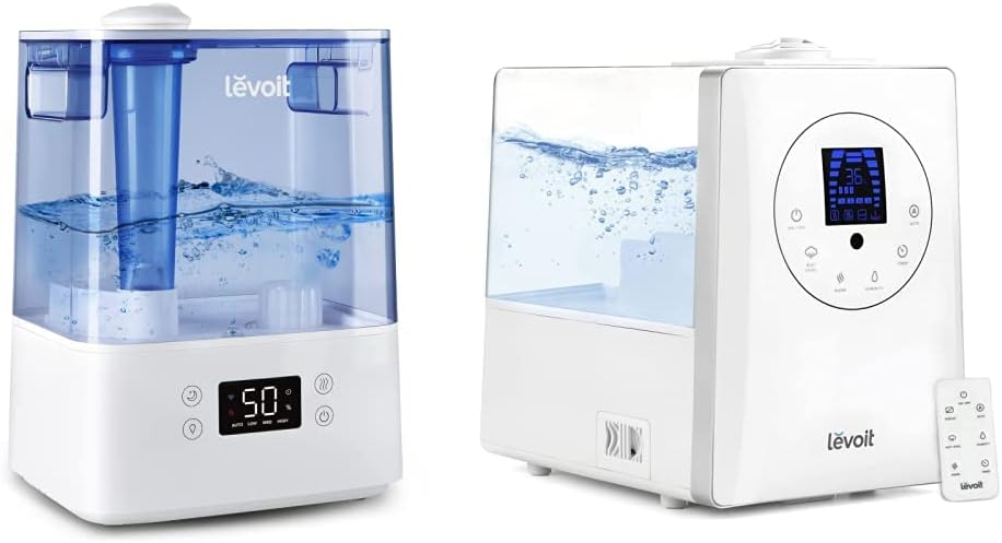 LEVOIT Humidifiers, Blue & Humidifiers for Bedroom Large Room 6L Warm and Cool Mist for Families Plants with Built-in Humidity Sensor, Essential Oil, Timer Setting, White