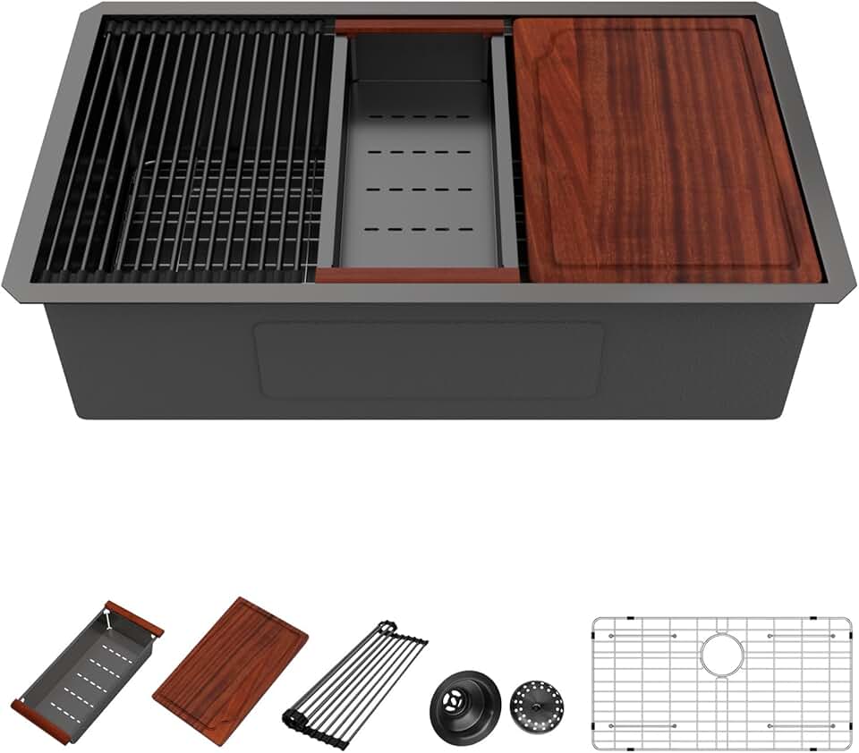 thumbnail image 2 of Kraus 32 Inch 50/50 Double Bowl 18 Gauge Stainless Steel Kitchen Sink 2 of 9