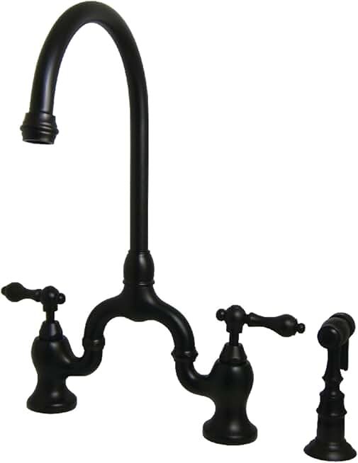 Kingston Brass KS7795ALBS English Country Bridge Kitchen Faucet with Brass Sprayer, 7-3/4 inch Spout Reach, Oil Rubbed Bronze