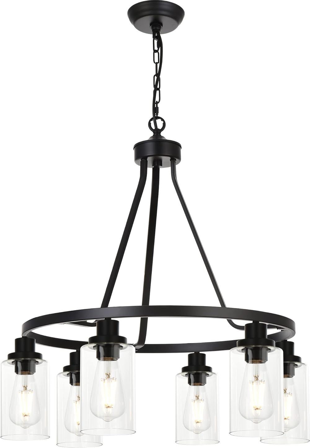MELUCEE 6-Light Chandeliers for Dining Room, Farmhouse Lighting Black Light Fixtures Ceiling Hanging Industrial Pendant Light for Kitchen Island Bedroom Living Room