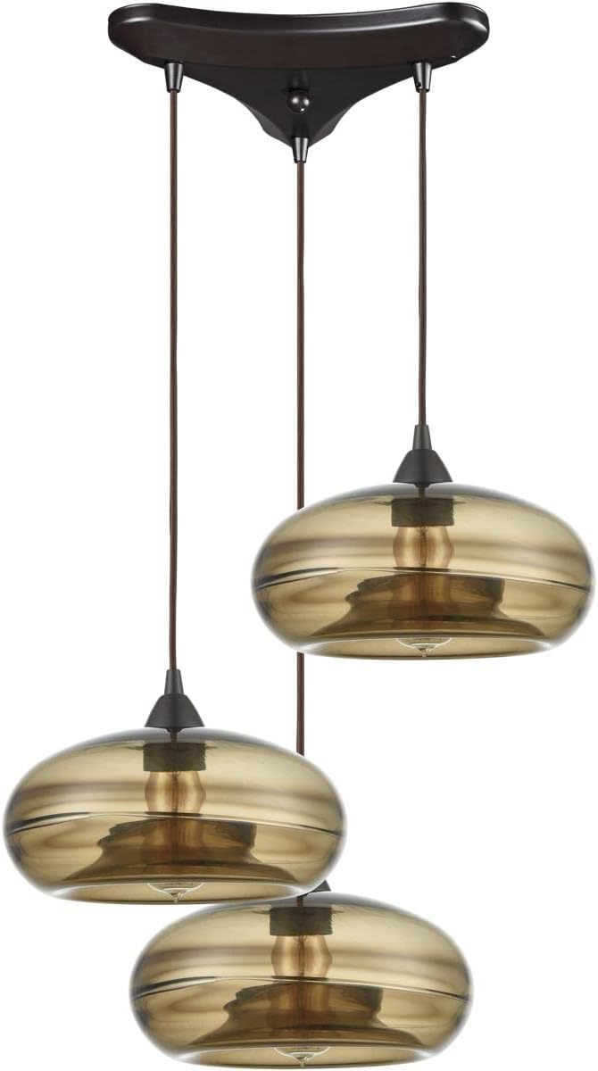 Hazelton 3-Light Pendant in Oil Rubbed Bronze with Earth Brown Fused Glass