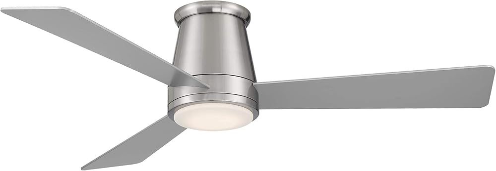 WAC Smart Fans Hug Indoor and Outdoor 3-Blade Flush Mount Ceiling Fan 52in Brushed Nickel with 3000K LED Light Kit and Remote Control works with Alexa and iOS or Android App