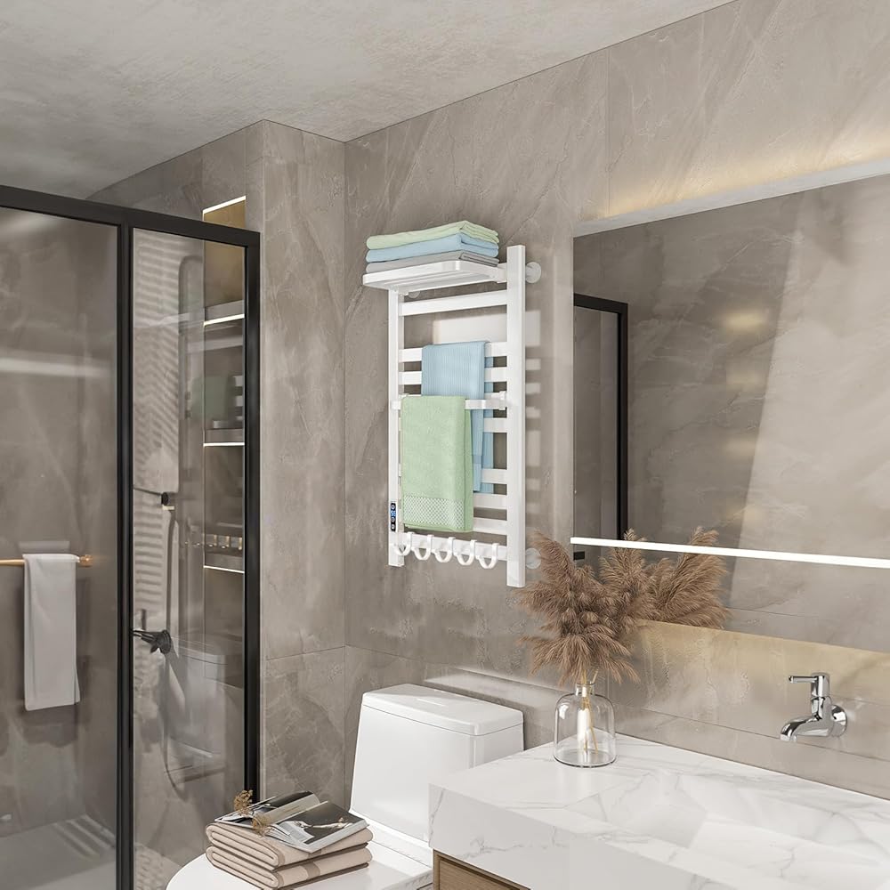 10 Bars Wall Mounted Towel Heater,Electric Towel Warmer with Timer & Temperature Multi-Level Adjustments,Towel Warmer Fast Heating,Towel Warmer Rack for Bathroom White