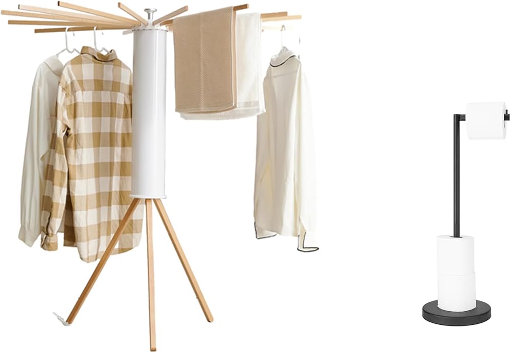 FreeStanding Toilet Paper Holder&Clothes Drying Rack Tripod Bundled Sale