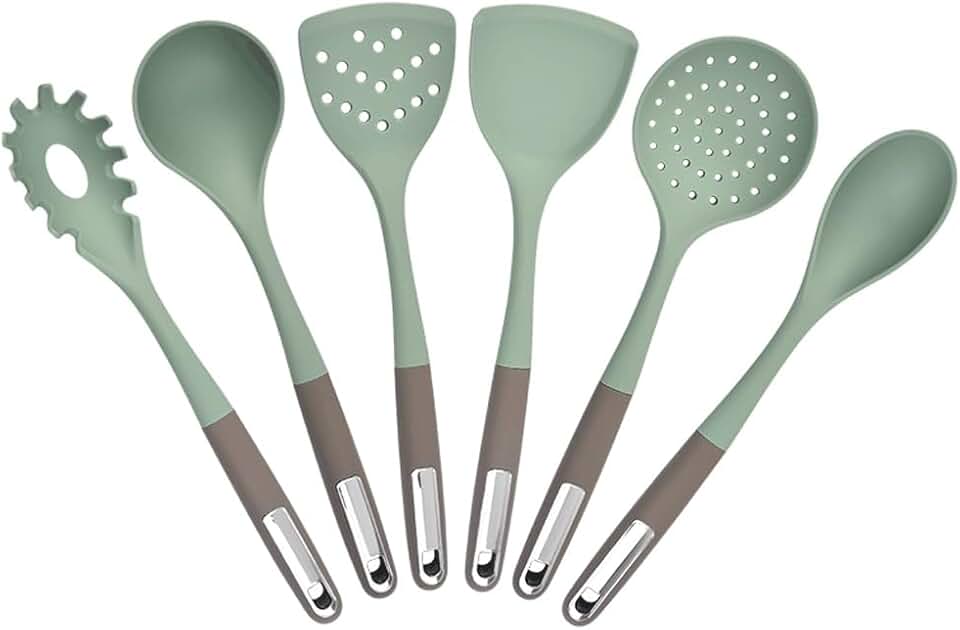 Heat Resistant Silicone Kitchenware Cooking Utensils Set Colander Frying Shovel Soup Spoon Kit(D)