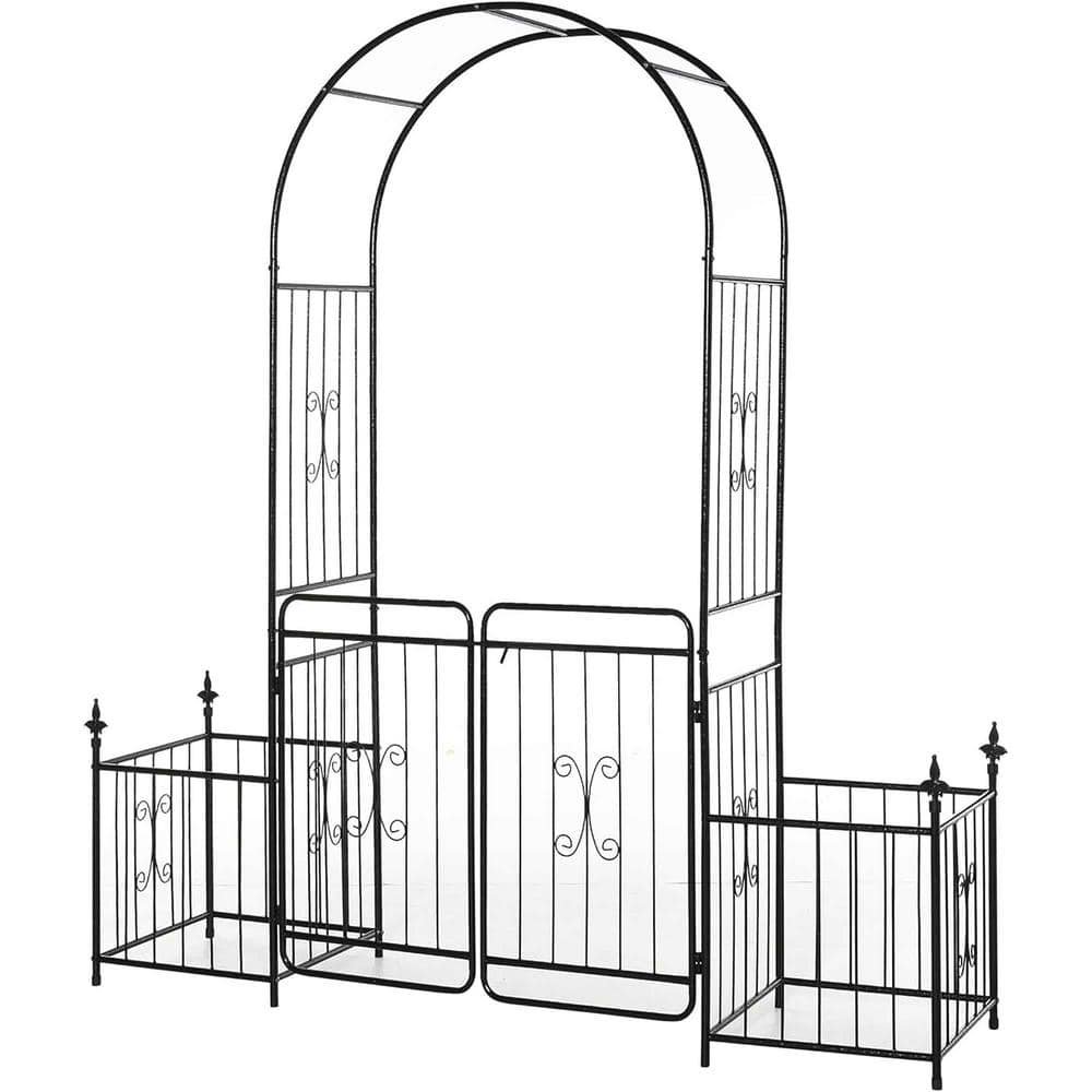86 in. Metal Garden Arbor Arch Gate with Trellis Sides