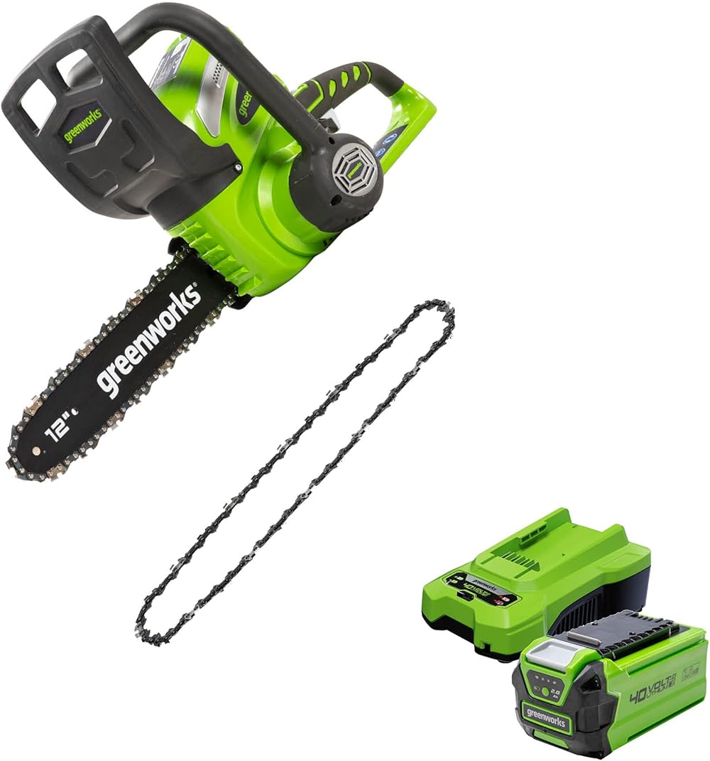 Greenworks 40V 12-Inch Cordless Chainsaw, 2.0Ah Battery and Charger Included 20262 with 12