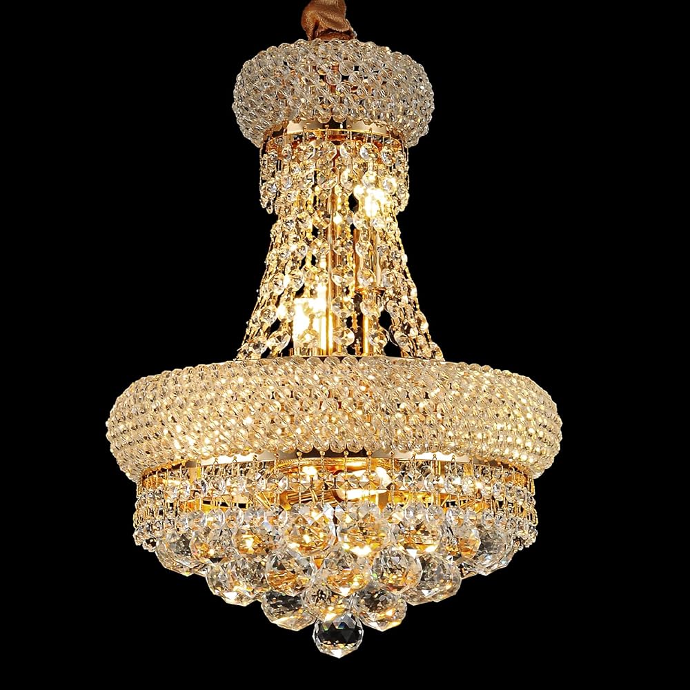 Modern Crystal Chandelier, French Empire Crystal Chandelier Lighting Fixture for Foyer Entryway Living Dining Room Bedroom Bathroom Hallway High Ceiling Gold 8-Light (D12 × H15 Inch)
